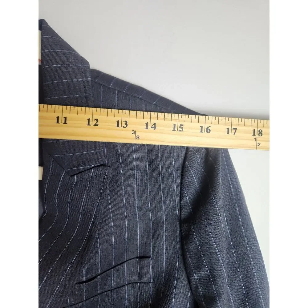 J Crew Vtg womens wool Blazer sz 8 navy pinstripe 1 button academic old money - Picture 7 of 10